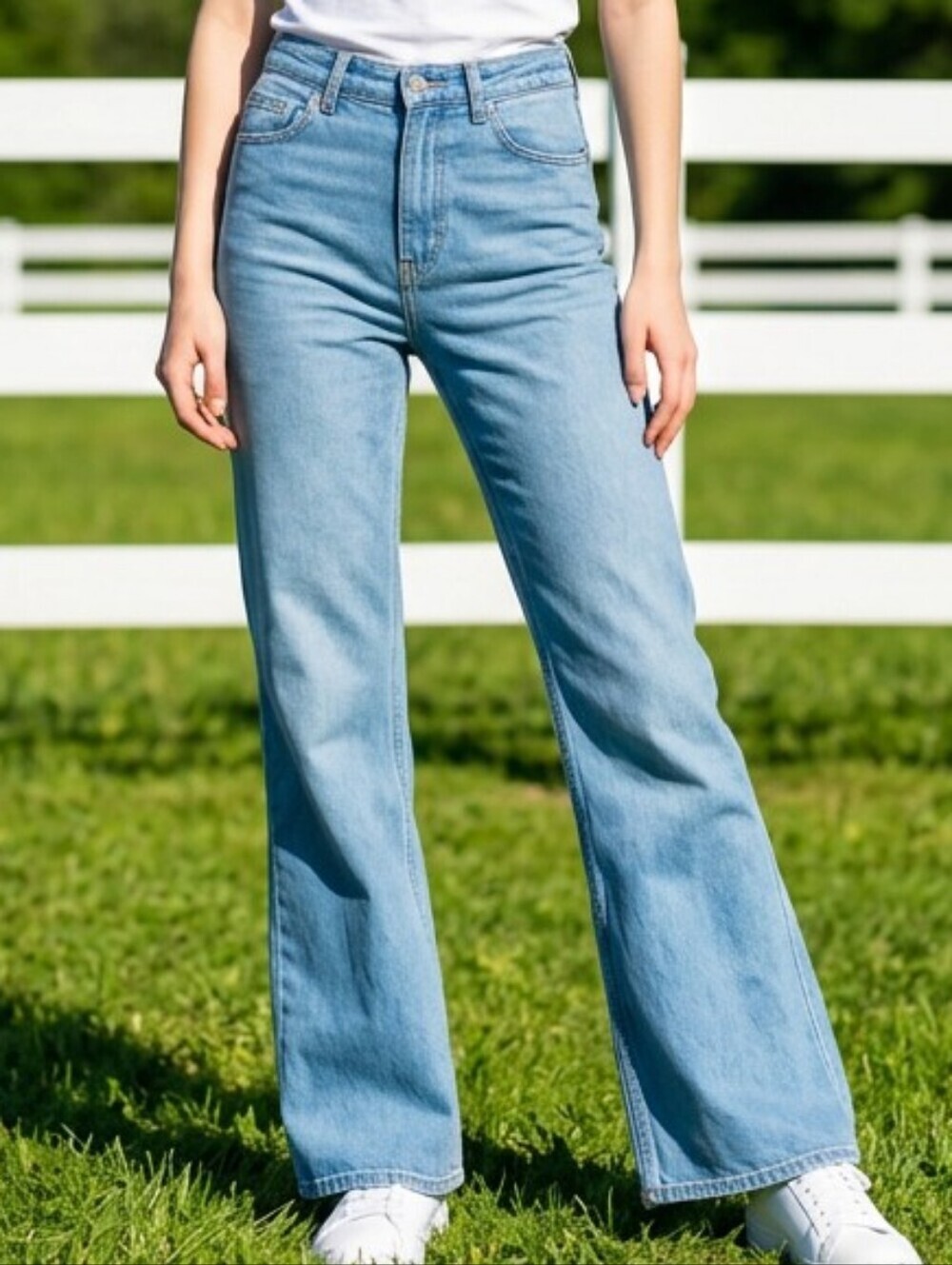 Primark UK Ireland Blue Flare Bellbottom Jeans Rigid Turkish Denim Size 28 Retro